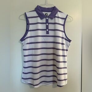 NWT FootJoy purple/white stripe sleeveless polo, size M
